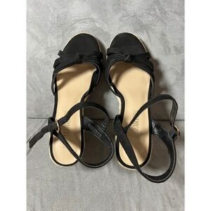 Dream Pairs Black Wedge Espadrille Sandals‎ Bow Ankle Strap Women's Size 8.5
